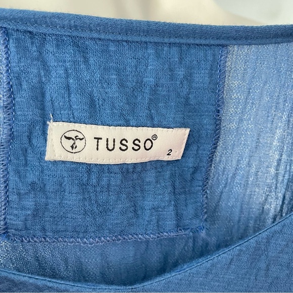 Tusso Crinkle Short Sleeves Kaftan Midi Dress Pockets Blue 2 / M Lagenlook Flowy - Picture 9 of 12